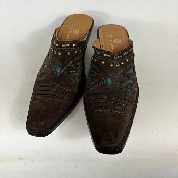 Cole Haan Western Mule Women's 8.5 Brown Suede Slip-On Block Heel Square Toe - Picture 4 of 10